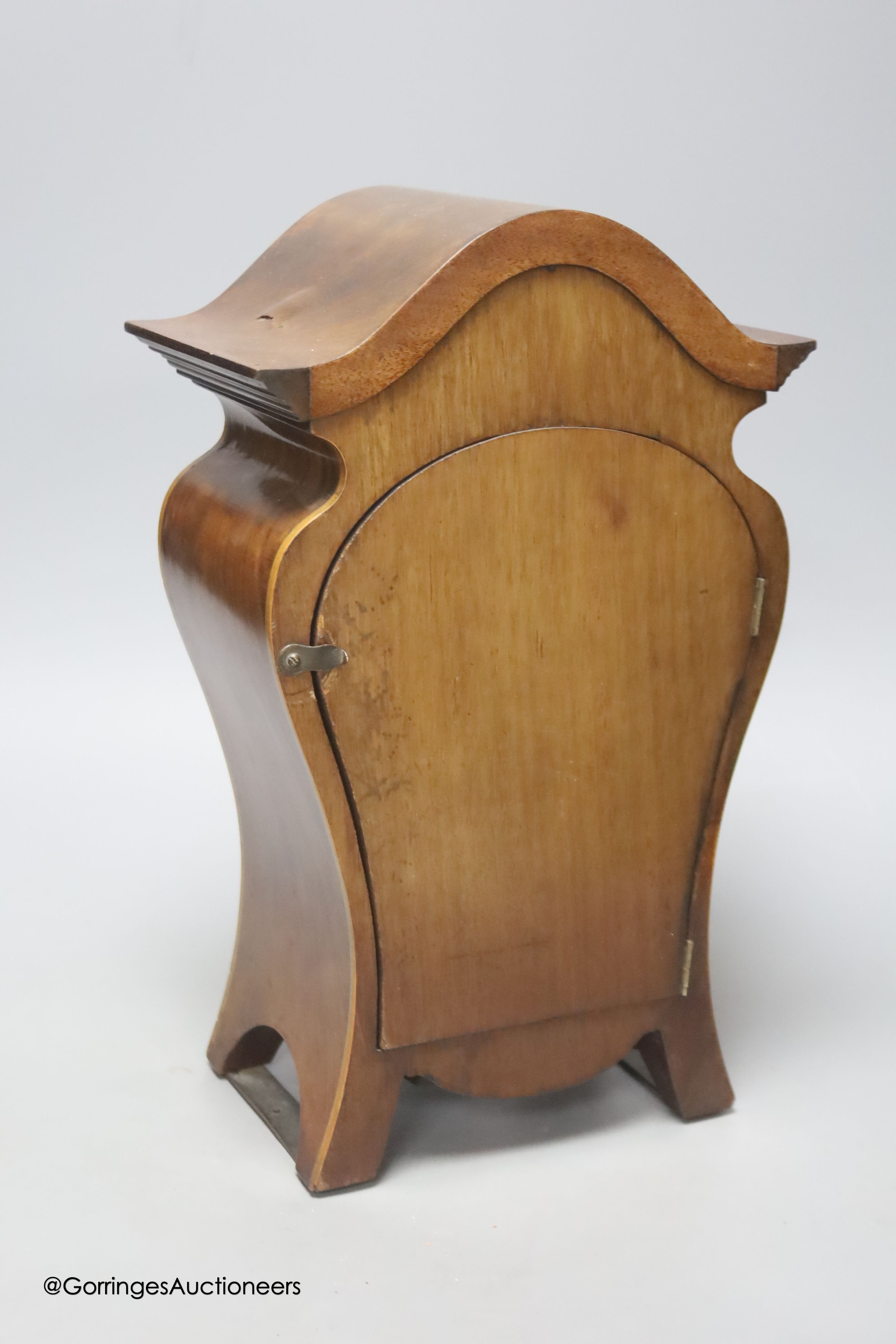 An Edwardian marquetry inlaid mantel clock, height 32cm